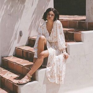 Kivari - Misha Midi Dress - Cream Rust Ditsy